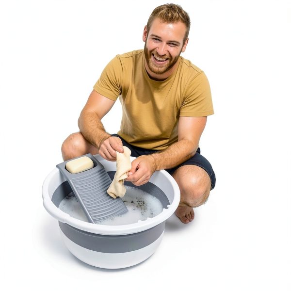 VEMJO Collapsible Laundry Sink Gray White Space Saving-5