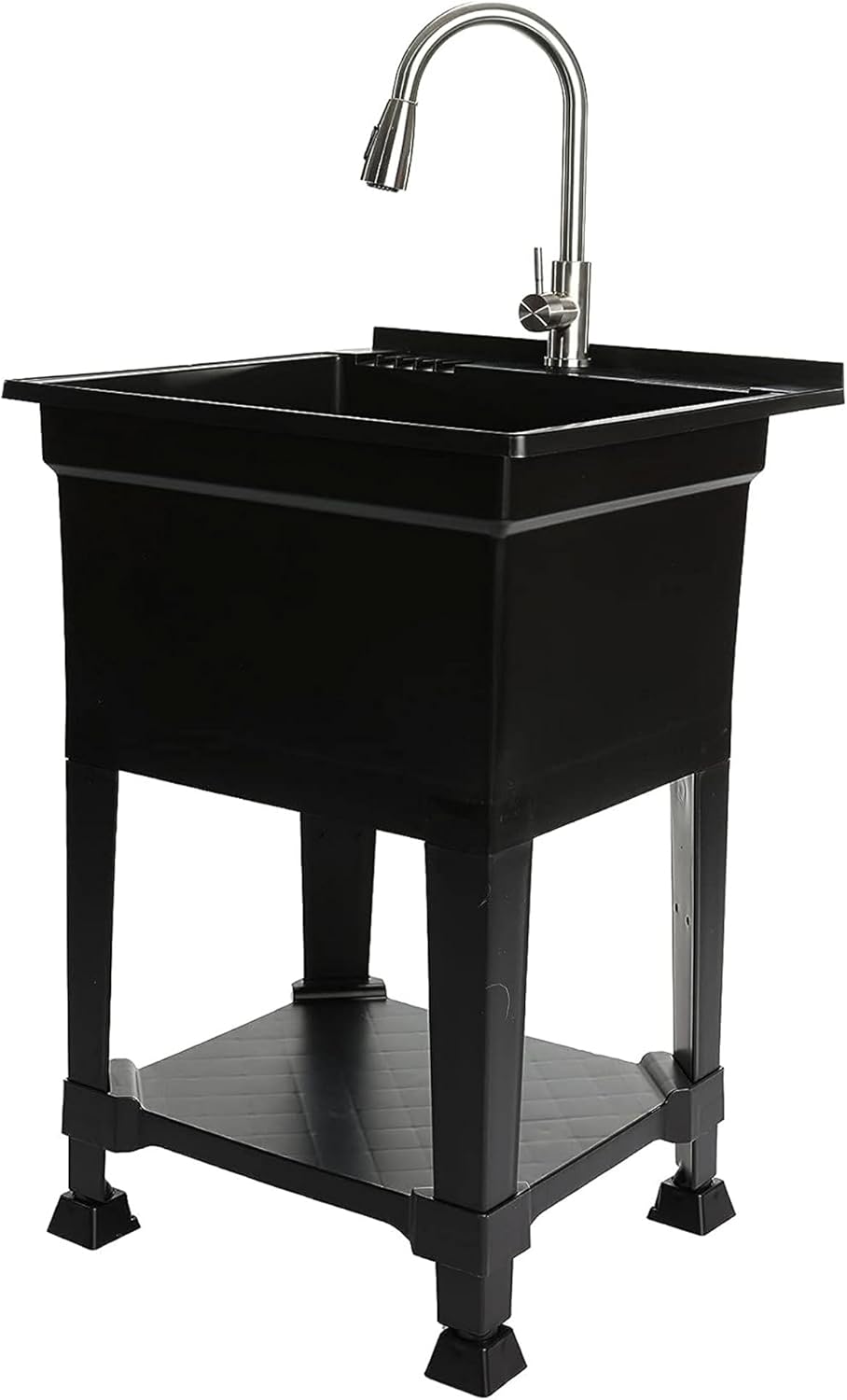 Installing UTILITYSINKS Black Resin Utility Sink Freestanding Durable on a concrete garage floor