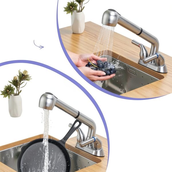 RSYEKU Sink Faucet Brushed Nickel Pull Down Sprayer Utility-3