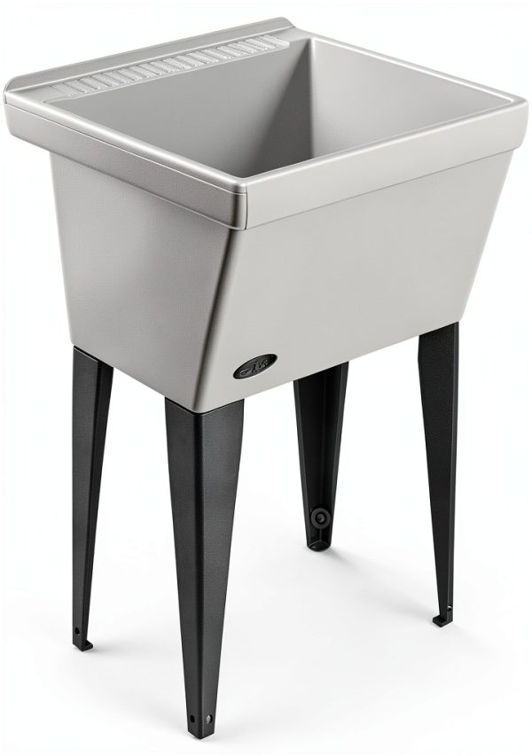 Mustee Laundry Utility Sink Fiberglass Stone Floor Mount-0