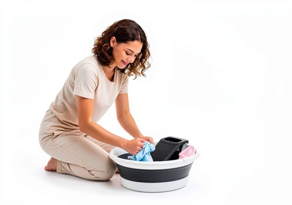 VEMJO Collapsible Laundry Sink Gray White Space Saving-2