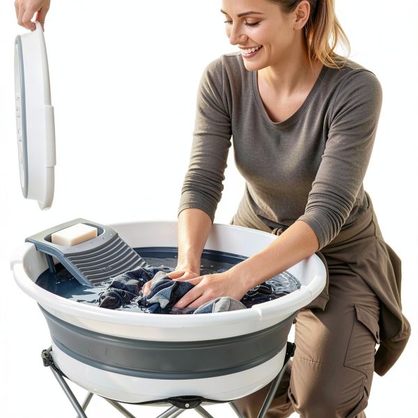 VEMJO Collapsible Laundry Sink Gray White Space Saving-0